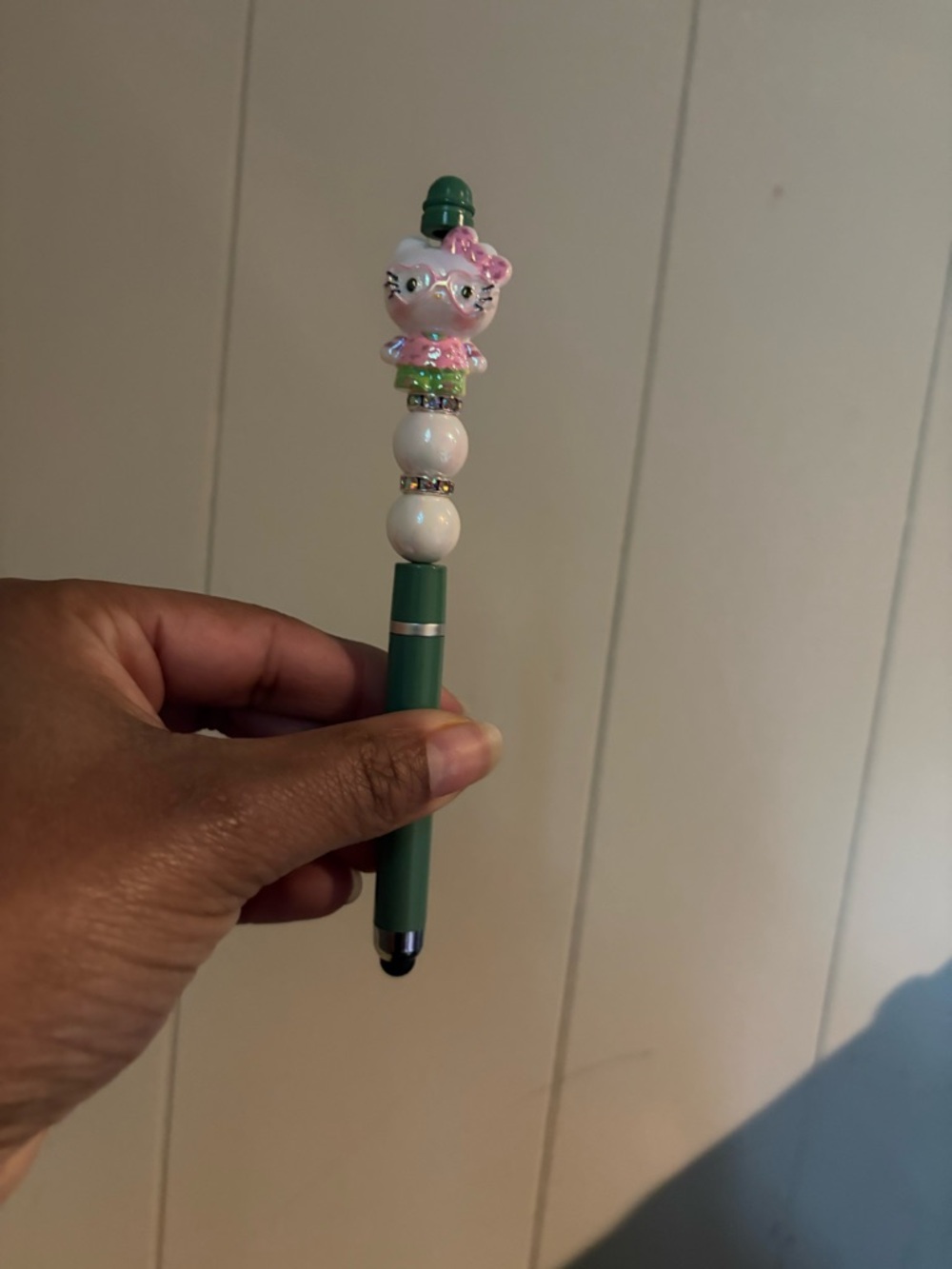Green Beaded Character Stylus Pen for Kids - Pink Character Accent